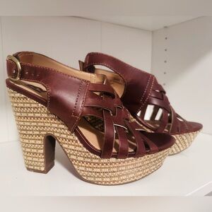 Brown Woven Platform Wedge Sandals